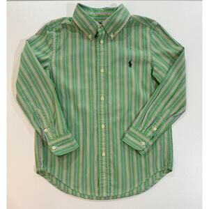 Ralph Lauren Boys Long Sleeve Green Strip Shirt Boys Sz 6 (06)